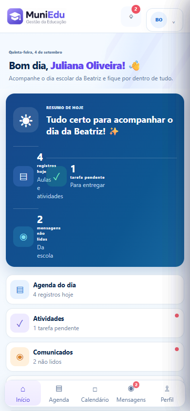 Tela inicial real do MuniEdu Família
